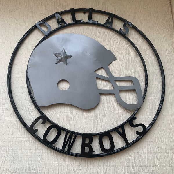 24", 32",36" DALLAS COWBOYS HELMET SIGN SILVER & BLACK CUSTOM METAL VINTAGE CRAFT TEAM SIGN HANDMADE