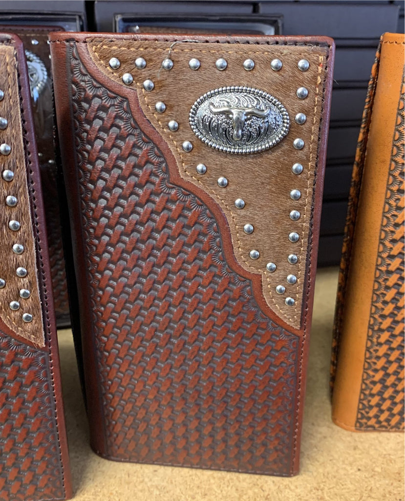 GENUINE LEATHER WESTERN CHECKBOOK MEN'S WALLET WESTERN FASHION