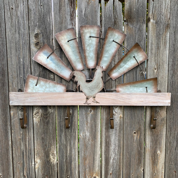 24" GALVANIZED HALF WINDMILL WESTERN KEY HOLDER HOOK WALL ART METAL WESTERN HOME DECOR NEW