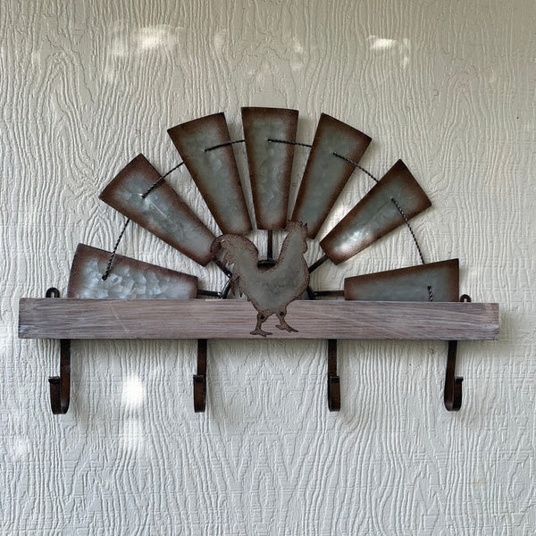 24" GALVANIZED HALF WINDMILL WESTERN KEY HOLDER HOOK WALL ART METAL WESTERN HOME DECOR NEW