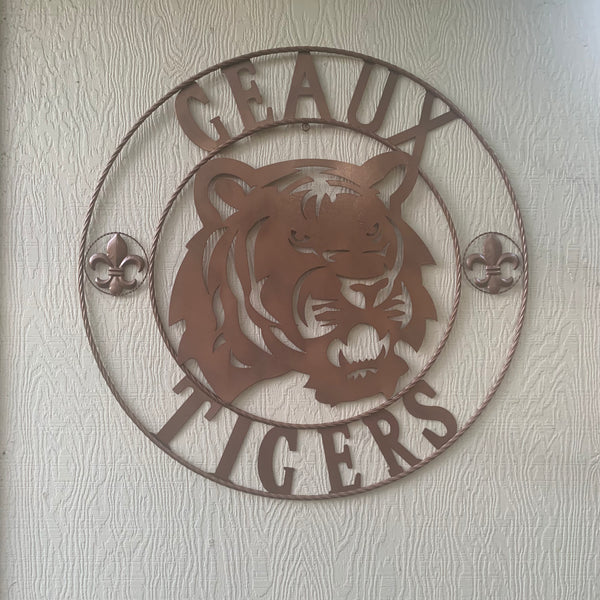 12",18", 24", 32", 36" GEAUX TIGERS HAMMERED COPPER CUSTOM METAL VINTAGE CRAFT SIGN TEAM HANDMADE