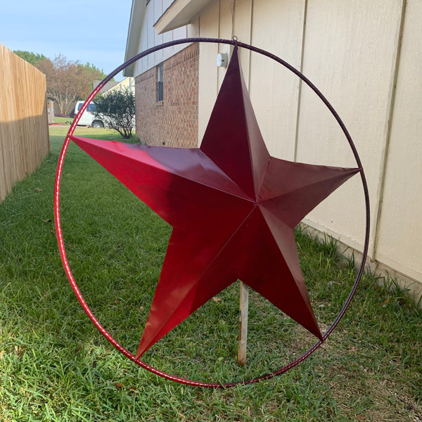 24",32",36" CRANBERRY RED STAR BARN METAL LONESTAR TWISTED ROPE RING WALL ART WESTERN HOME DECOR BRAND NEW