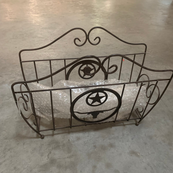 16" LONGHORNS STAR MAGAZINE HOLDER RACK WESTERN HOME DECOR METAL NEW ART #EH12038