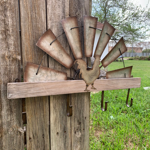 24" GALVANIZED HALF WINDMILL WESTERN KEY HOLDER HOOK WALL ART METAL WESTERN HOME DECOR NEW