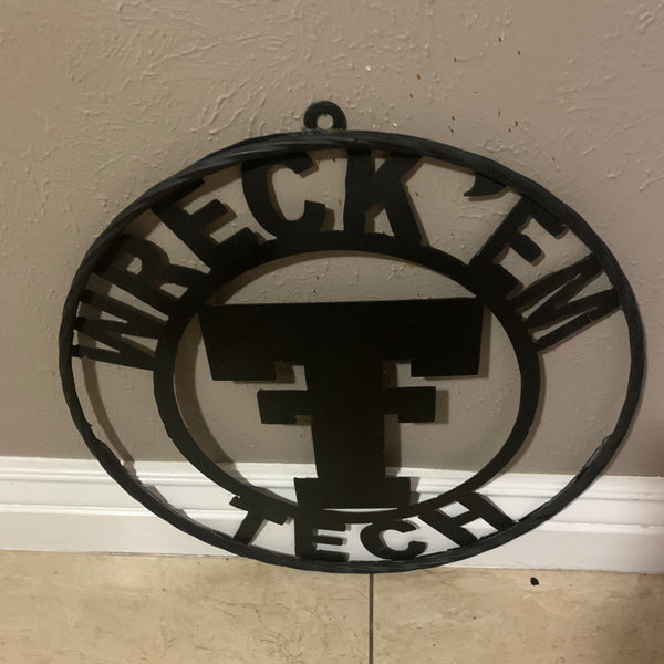 12",18",24",32",36" WRECKEM TEXAS TECH SOLID PLAIN T CUSTOM VINTAGE CRAFT METAL TEAM SIGN HANDMADE