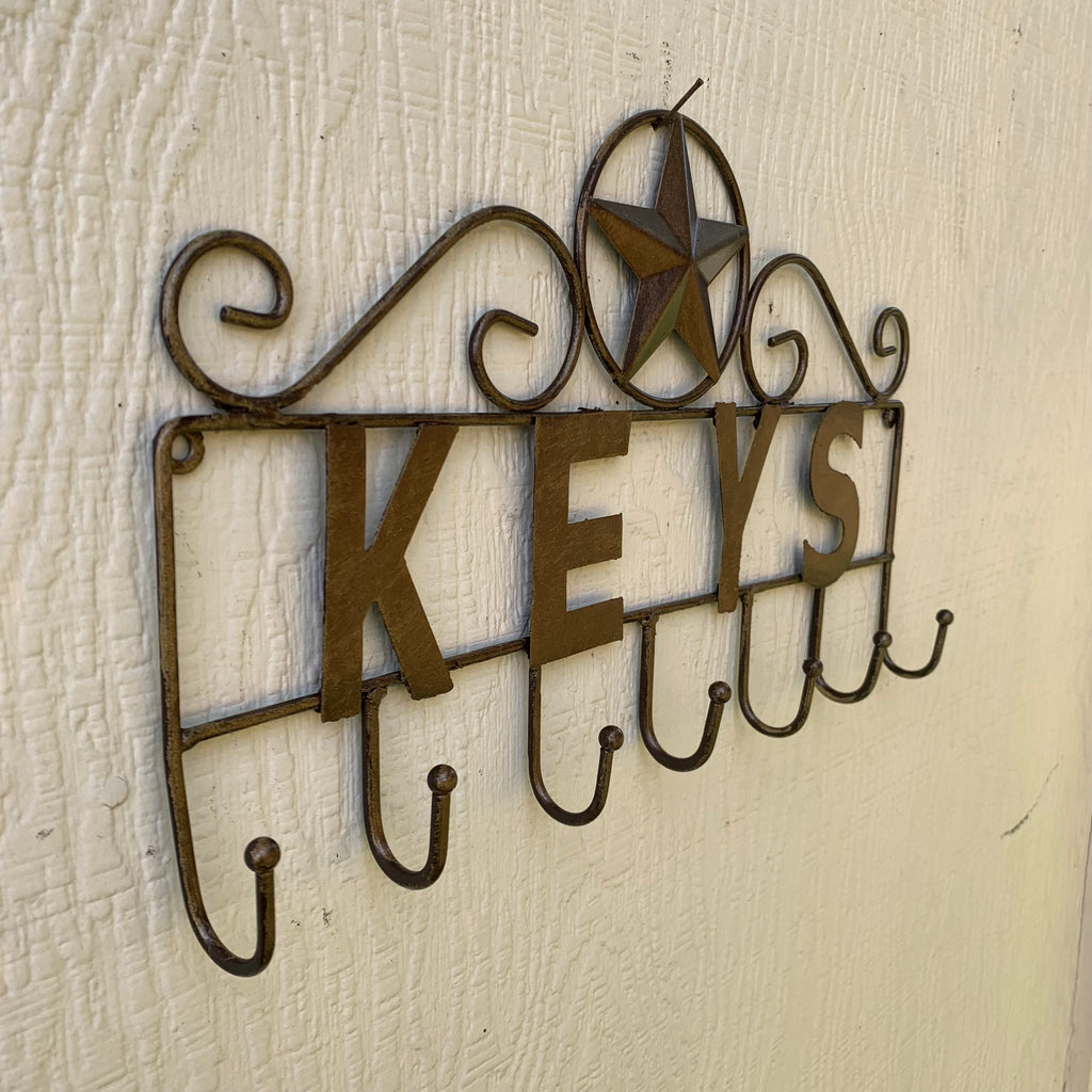 16"x10" LONESTAR KEYS HOLDER METAL HOOKS HANDMADE USA WALL ART METAL WESTERN HOME DECOR NEW BRONZE