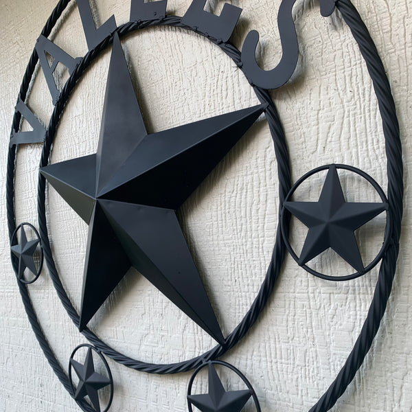 VALLES STYLE YOUR CUSTOM NAME STAR BLACK METAL BARN STAR 3d TWISTED ROPE RING WESTERN HOME DECOR VINTAGE BRONZE RUSTIC NEW HANDMADE 24",32",34",36",40",42",44",46",50"