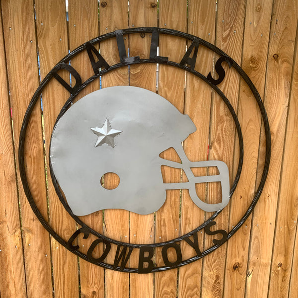 24", 32",36" DALLAS COWBOYS HELMET SIGN SILVER & BLACK CUSTOM METAL VINTAGE CRAFT TEAM SIGN HANDMADE