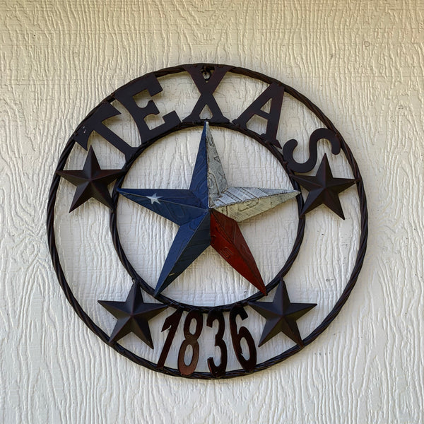 16", 24", 32", 34", 40" TEXAS 1836 LICENSE PLATE FLAG BARN STAR METAL WALL WESTERN HOME DECOR RED WHITE BLUE ART