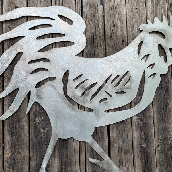 28"  X 28" CUSTOM ROOSTER LASERCUT ART WITH RING DESIGN WESTERN METAL ANIMAL ART HOME WALL DECOR BRAND NEW