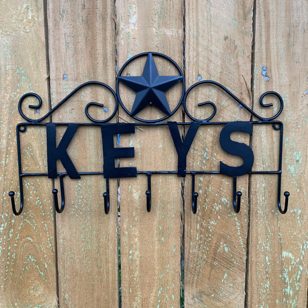 16"x10" LONESTAR KEYS HOLDER METAL HOOKS HANDMADE USA WALL ART METAL WESTERN HOME DECOR NEW BLACK