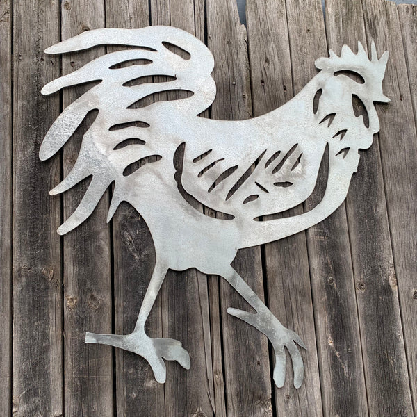 28"  X 28" CUSTOM ROOSTER LASERCUT ART WITH RING DESIGN WESTERN METAL ANIMAL ART HOME WALL DECOR BRAND NEW