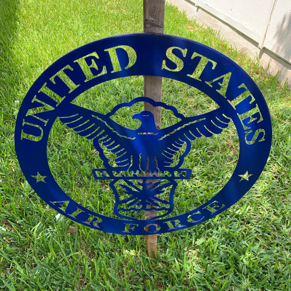 24" US AIR FORCE LASERCUT BLUE MILITARY METAL WALL ART AIRFORCE WESTERN HOME DECOR NEW