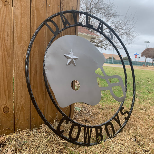 24", 32",36" DALLAS COWBOYS HELMET SIGN SILVER & BLACK CUSTOM METAL VINTAGE CRAFT TEAM SIGN HANDMADE