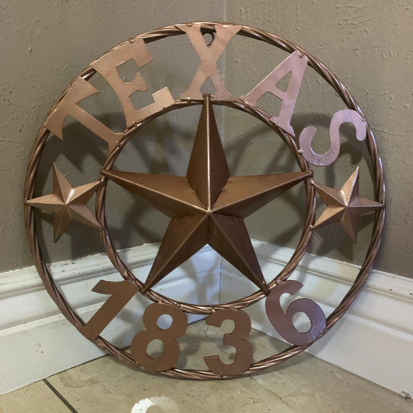 16", 20", 24", 32" TEXAS 1836 HAMMERED COPPER  BARN STAR METAL WALL WESTERN HOME DECOR RED WHITE BLUE ART