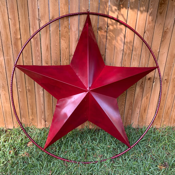 24",32",36" CRANBERRY RED STAR BARN METAL LONESTAR TWISTED ROPE RING WALL ART WESTERN HOME DECOR BRAND NEW
