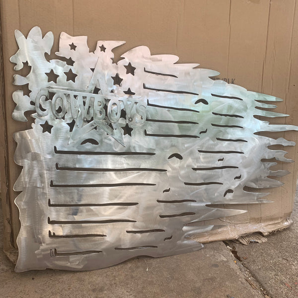 TATTERED DALLAS COWBOYS FLAG RAW METAL LASERCUT HANDMADE WESTERN HOME DECOR BRAND NEW