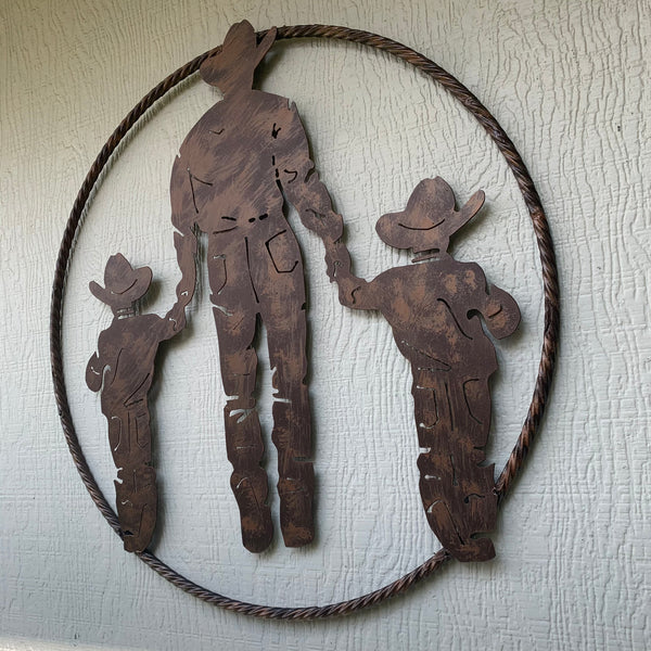 18",24" FATHER & 2 SON LASER CUT METAL WALL ART CUSTOM VINTAGE CRAFT RUSTIC BRONZE COPPER HAND MADE