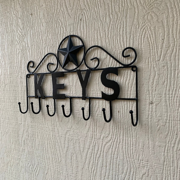 16"x10" LONESTAR KEYS HOLDER METAL HOOKS HANDMADE USA WALL ART METAL WESTERN HOME DECOR NEW BLACK