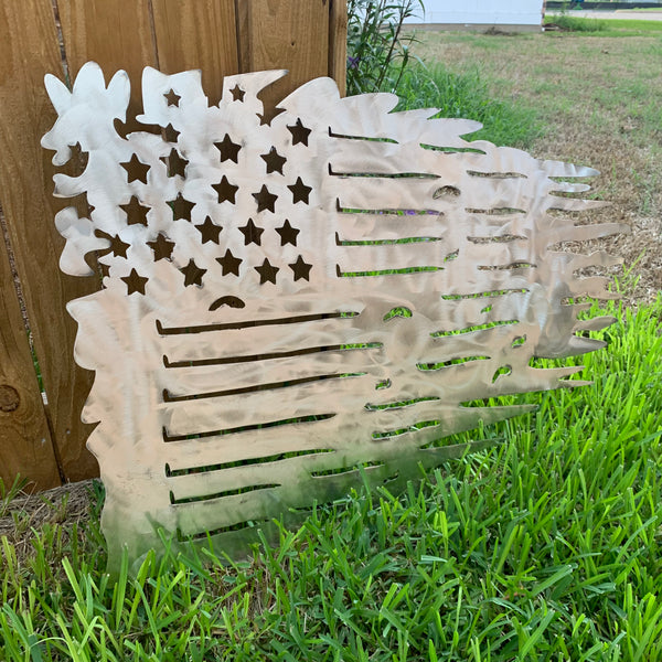 TATTERED USA AMERICAN FLAG RAW METAL LASERCUT HANDMADE WESTERN HOME DECOR BRAND NEW