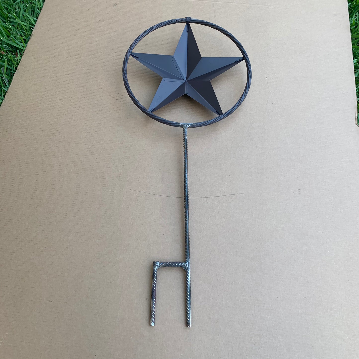 STAR STAKE METAL BARN STAR WITH TWISTED ROPE RING WESTERN HOME DECOR BROWN 10",12",16",24"