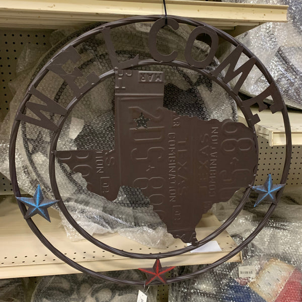 24" STATE OF TEXAS MAP LICENSE PLATE METAL WALL ART WESTERN HOME DECOR BRONZE