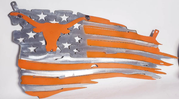 TEXAS LONGHORNS METAL TATTERED  FLAG CUSTOM VINTAGE CRAFT WALL ART NEW Art