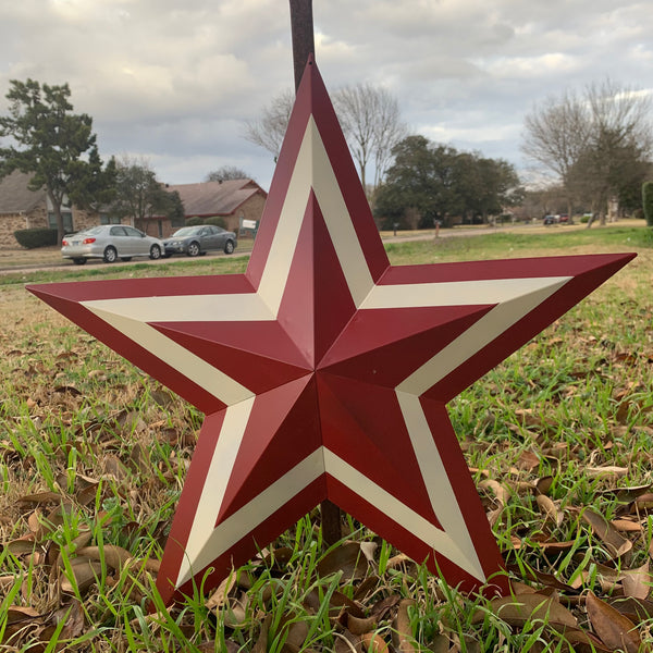 12",16",24",30",36" RED WHITE METAL BARN STAR METAL WALL ART HANDMADE
