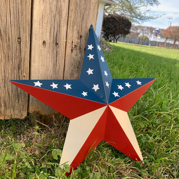 12",16",24",30",36" USA AMERICAN FLAG STAR RED WHITE & BLUE METAL BARN STAR METAL WALL ART HANDMADE
