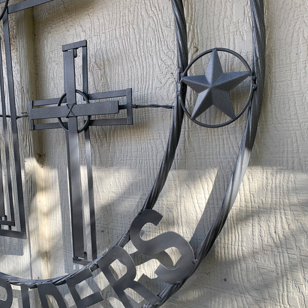 40"GOD BLESS OUR RIDERS CRUCIFIX GREY CROSS METAL WALL ART HANDMADE