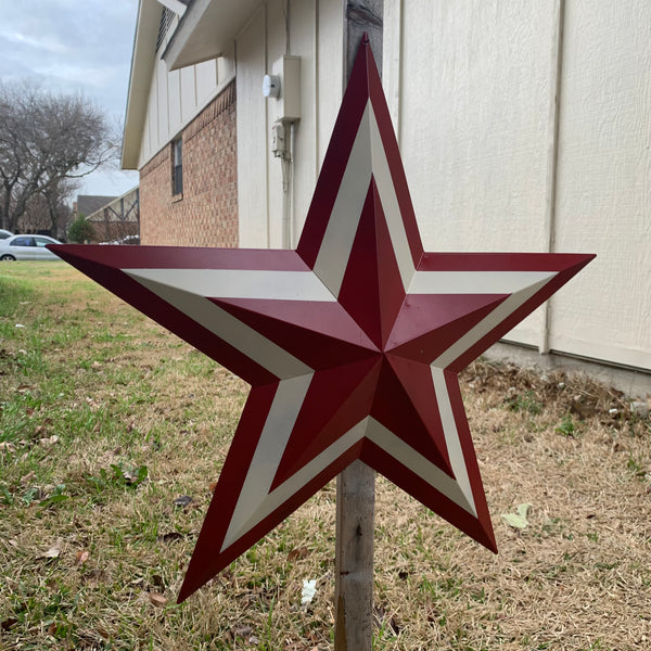12",16",24",30",36" RED WHITE METAL BARN STAR METAL WALL ART HANDMADE