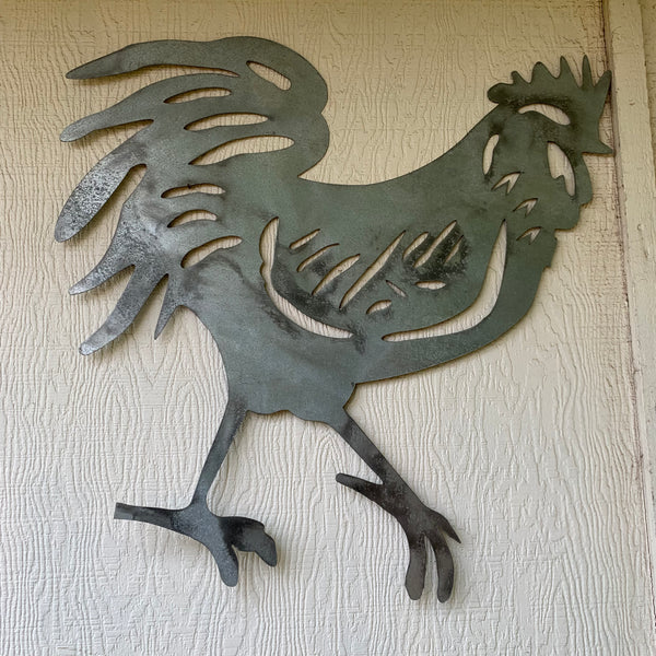 28"  X 28" CUSTOM ROOSTER LASERCUT ART WITH RING DESIGN WESTERN METAL ANIMAL ART HOME WALL DECOR BRAND NEW