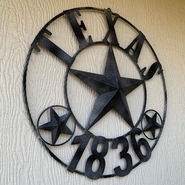 20" DISTRESSED BLACK TEXAS 1836 BARN LONE STAR TWO TONE METAL ART WESTERN HOME DECOR VINTAGE RUSTIC DARK BRONZE NEW