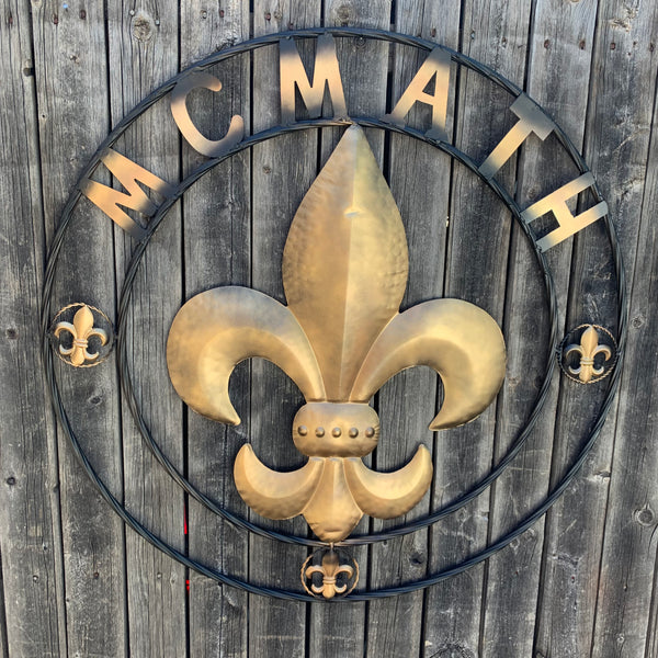 FORD STYLE YOUR CUSTOM NAME FLEUR DE LIS METAL TWISTED ROPE RING SIGN WALL ART WESTERN HOME DECOR HANDMADE 24", 32", 36"