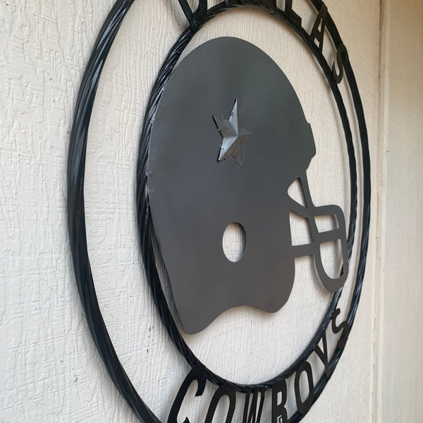 24", 32",36" DALLAS COWBOYS HELMET SIGN SILVER & BLACK CUSTOM METAL VINTAGE CRAFT TEAM SIGN HANDMADE