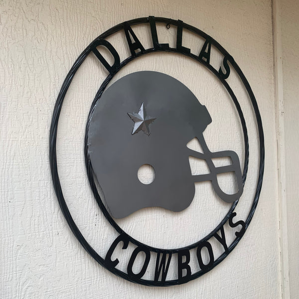 24", 32",36" DALLAS COWBOYS HELMET SIGN SILVER & BLACK CUSTOM METAL VINTAGE CRAFT TEAM SIGN HANDMADE