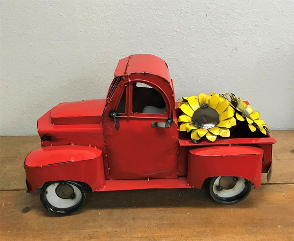 20" RED TRUCK PICKUP TRUCK HEAVY METAL ART FIGURINE GARDEN WESTERN HOME DECOR HANDMADE NEW: 20"L x 10"W x 12"H #EH12520