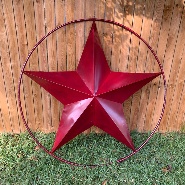 24",32",36" CRANBERRY RED STAR BARN METAL LONESTAR TWISTED ROPE RING WALL ART WESTERN HOME DECOR BRAND NEW