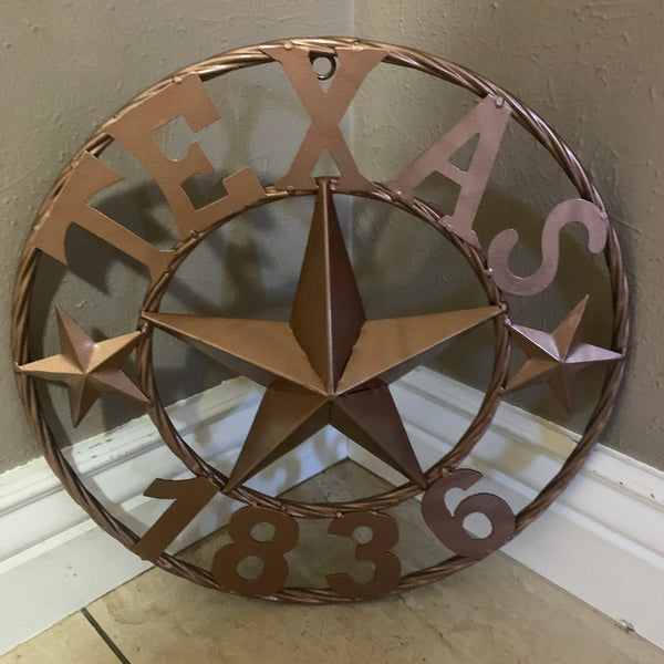 16", 20", 24", 32" TEXAS 1836 HAMMERED COPPER  BARN STAR METAL WALL WESTERN HOME DECOR RED WHITE BLUE ART