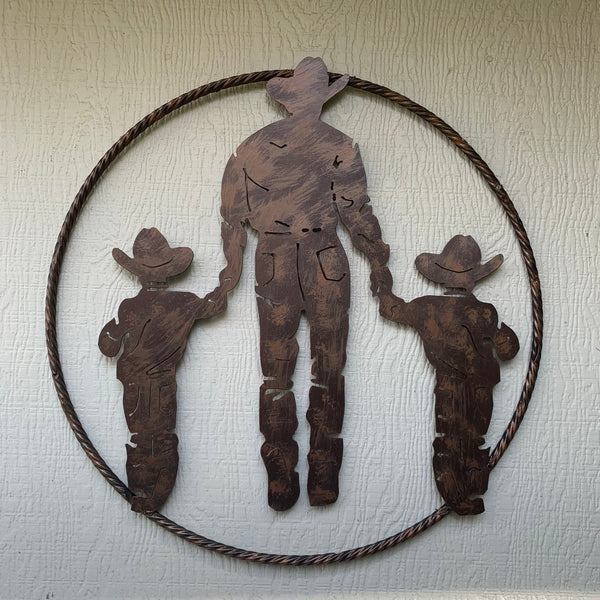 18",24" FATHER & 2 SON LASER CUT METAL WALL ART CUSTOM VINTAGE CRAFT RUSTIC BRONZE COPPER HAND MADE
