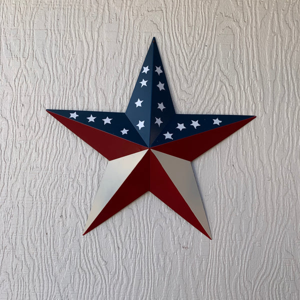 12",16",24",30",36" USA AMERICAN FLAG STAR RED WHITE & BLUE METAL BARN STAR METAL WALL ART HANDMADE
