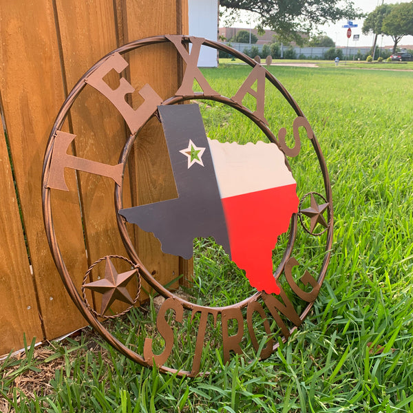 24" TEXAS STRONG BARN METAL WALL ART SIGN WESTERN HOME DECOR RED WHITE BLUE HANDMADE