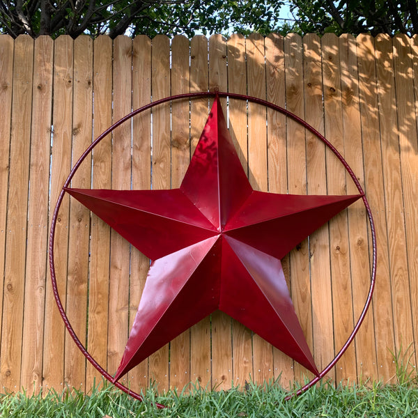 24",32",36" CRANBERRY RED STAR BARN METAL LONESTAR TWISTED ROPE RING WALL ART WESTERN HOME DECOR BRAND NEW