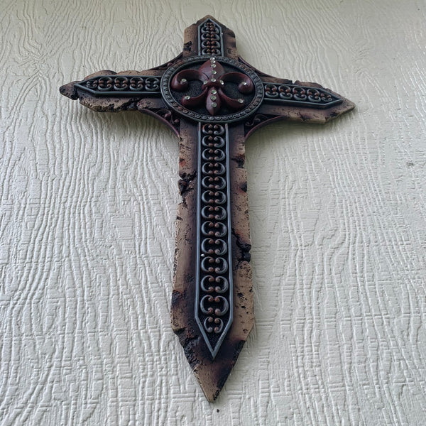 P&G FLEUR DE LIS STONE CROSS WESTERN HOME DECOR NEW ART--FREE SHIPPING