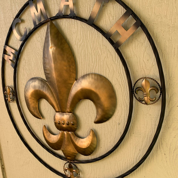 FORD STYLE YOUR CUSTOM NAME FLEUR DE LIS METAL TWISTED ROPE RING SIGN WALL ART WESTERN HOME DECOR HANDMADE 24", 32", 36"