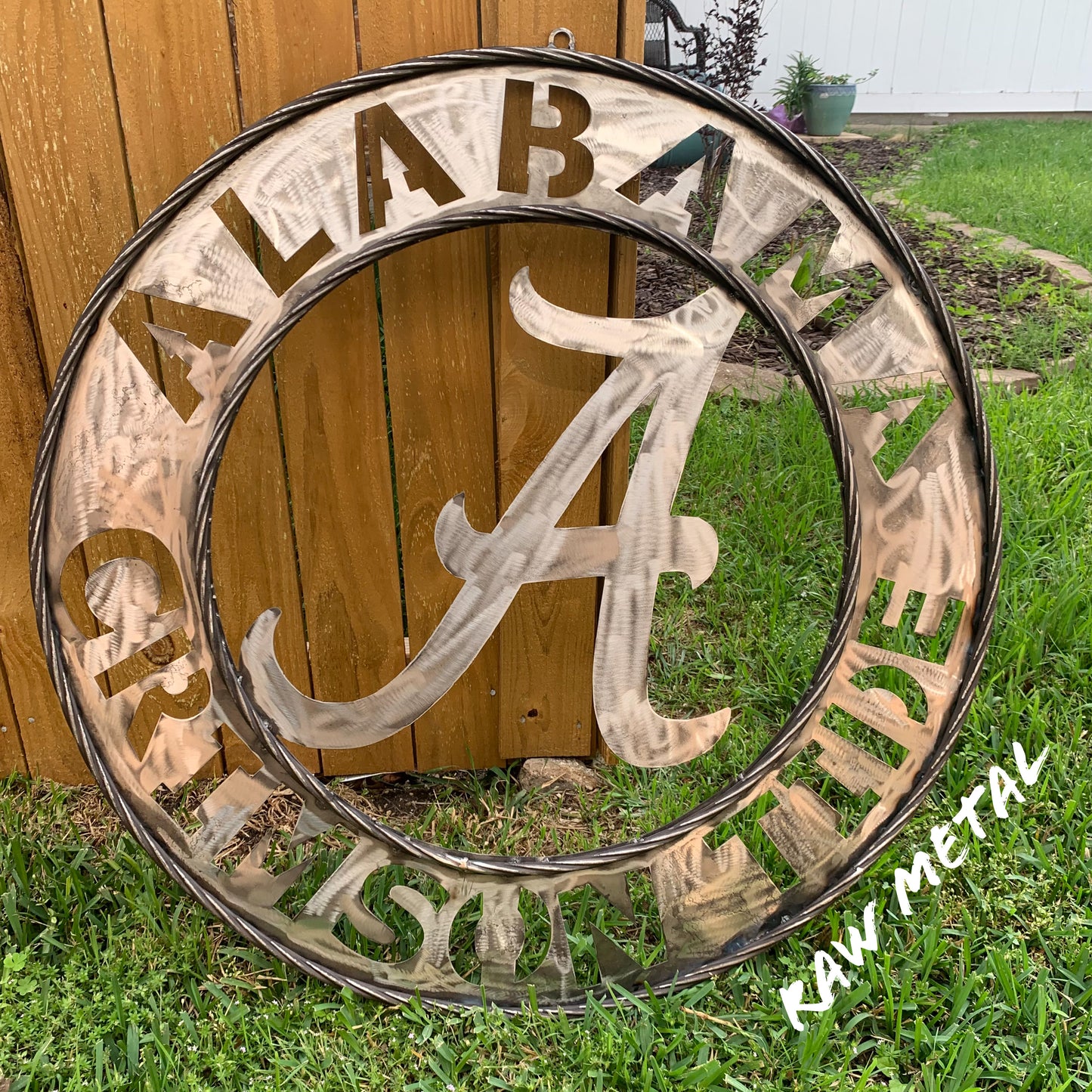 ALABAMA CRIMSON TIDE RAW METAL LASER CUT WIDE BAND RING CUSTOM METAL VINTAGE TEAM CRAFT HANDMADE