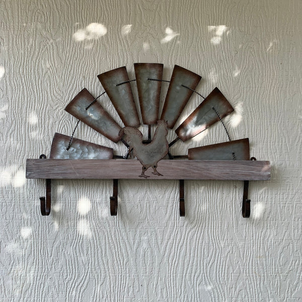 24" GALVANIZED HALF WINDMILL WESTERN KEY HOLDER HOOK WALL ART METAL WESTERN HOME DECOR NEW