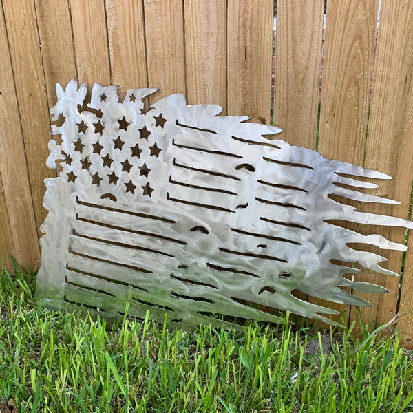 TATTERED USA AMERICAN FLAG RAW METAL LASERCUT HANDMADE WESTERN HOME DECOR BRAND NEW