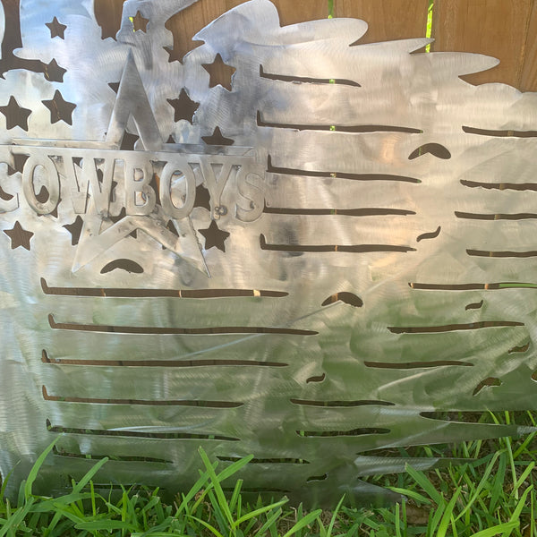 TATTERED DALLAS COWBOYS FLAG RAW METAL LASERCUT HANDMADE WESTERN HOME DECOR BRAND NEW