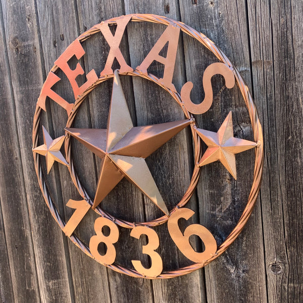 16", 20", 24", 32" TEXAS 1836 HAMMERED COPPER  BARN STAR METAL WALL WESTERN HOME DECOR RED WHITE BLUE ART